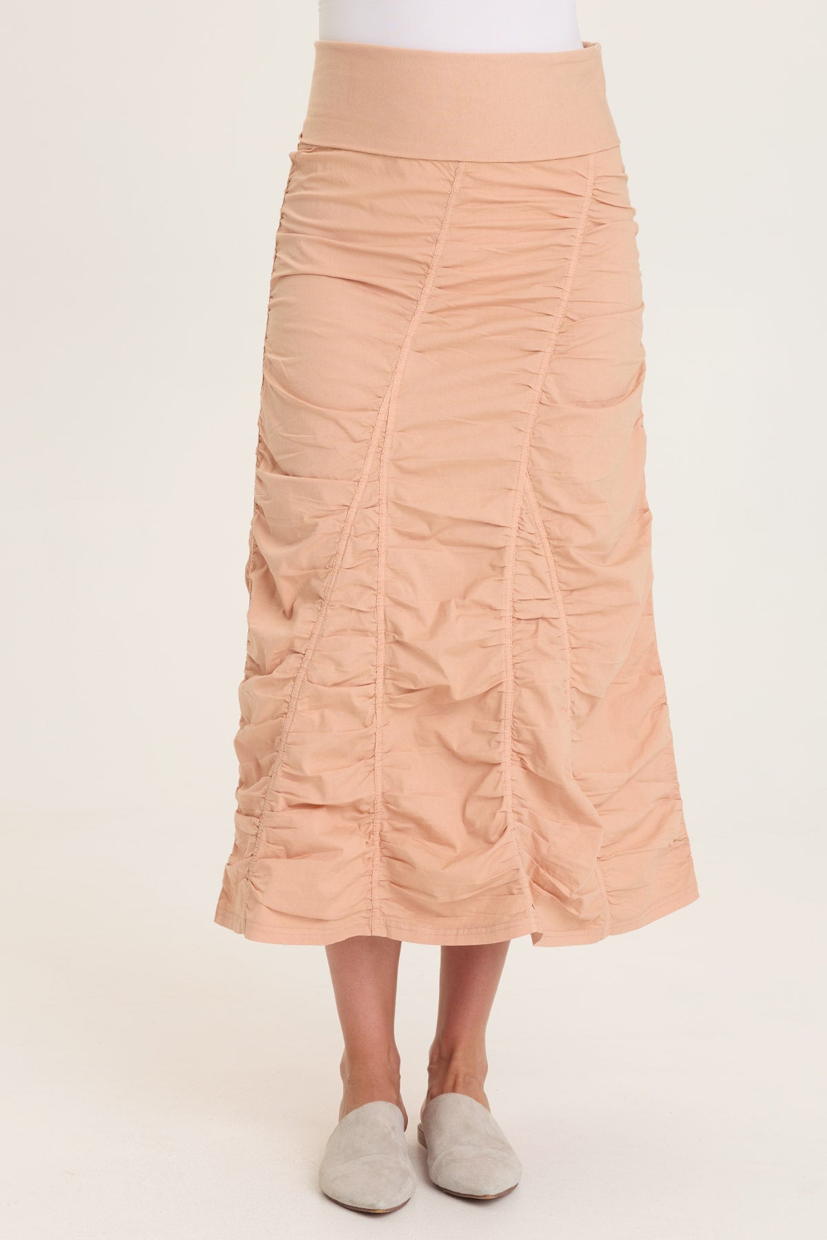 Wearables Poplin Gored Shirred Midi Skirt