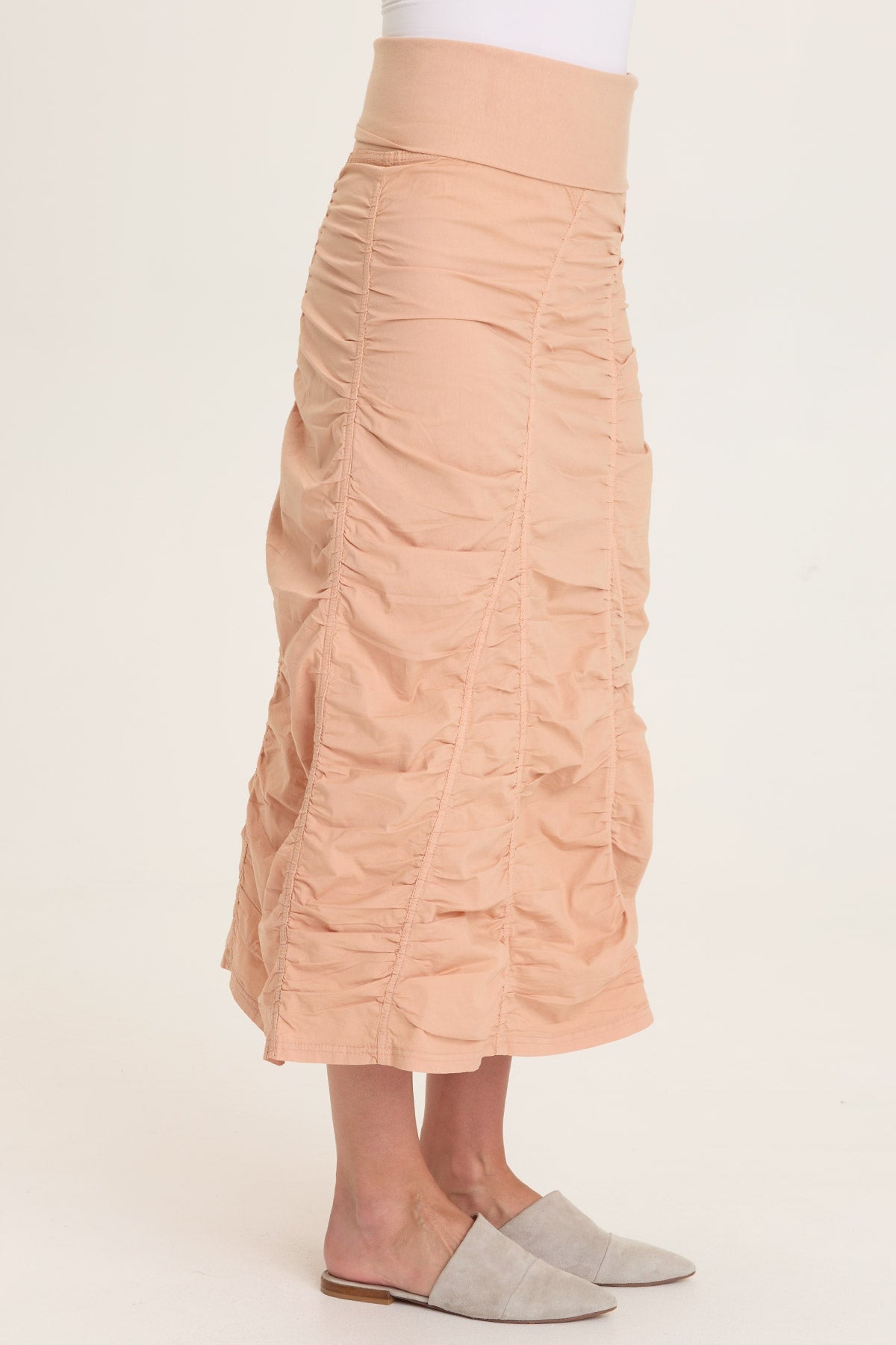 Wearables Poplin Gored Shirred Midi Skirt 