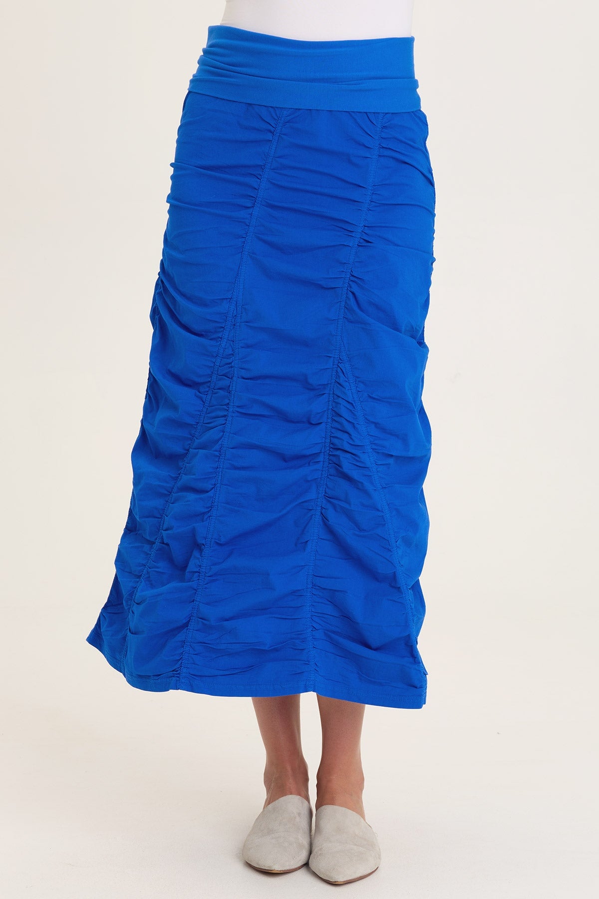 Wearables Poplin Gored Shirred Midi Skirt 