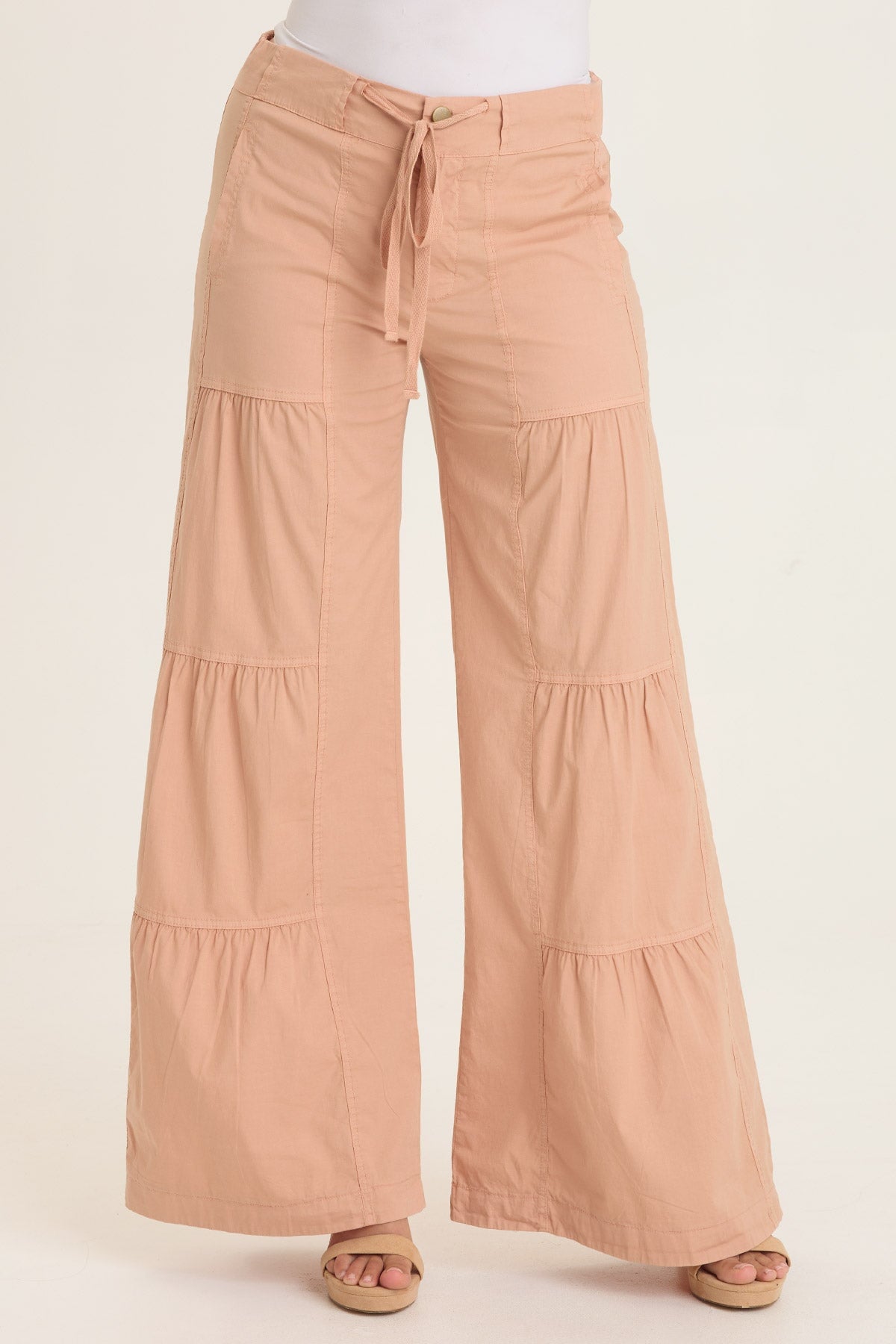 Wearables Tiered Wide Leg Drawstring Flare Ruched Pant 