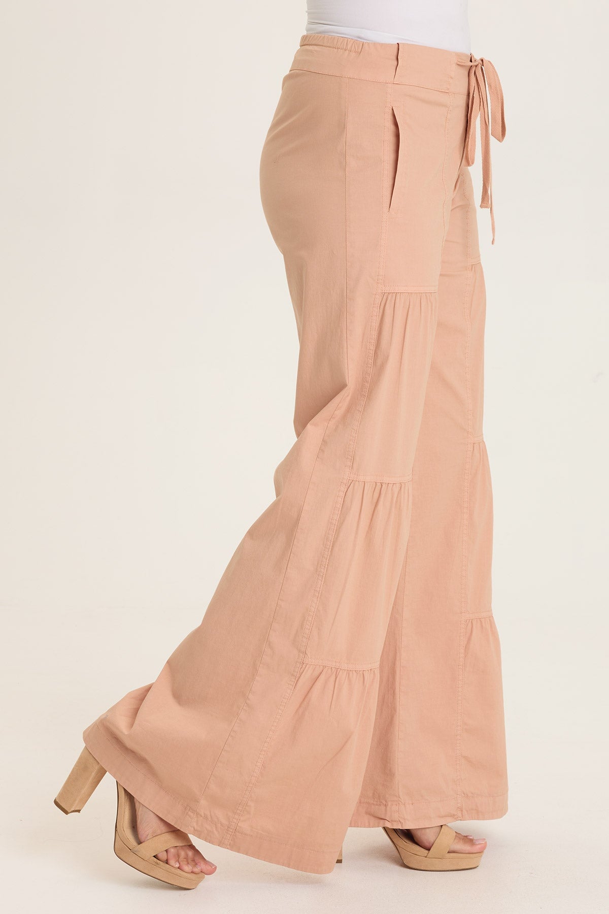 Wearables Tiered Wide Leg Drawstring Flare Ruched Pant 