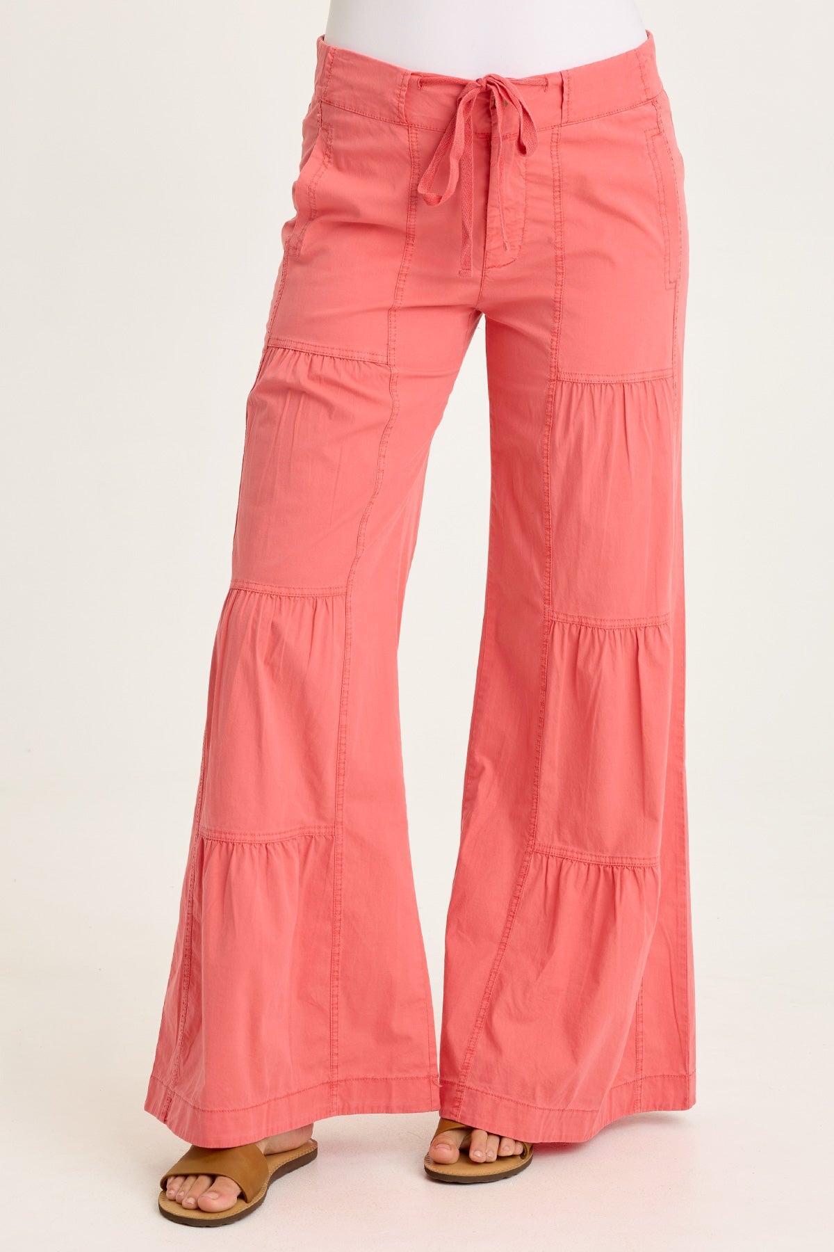 Werables Terraced Wide Leg Ruched Flare Drawstring Pant