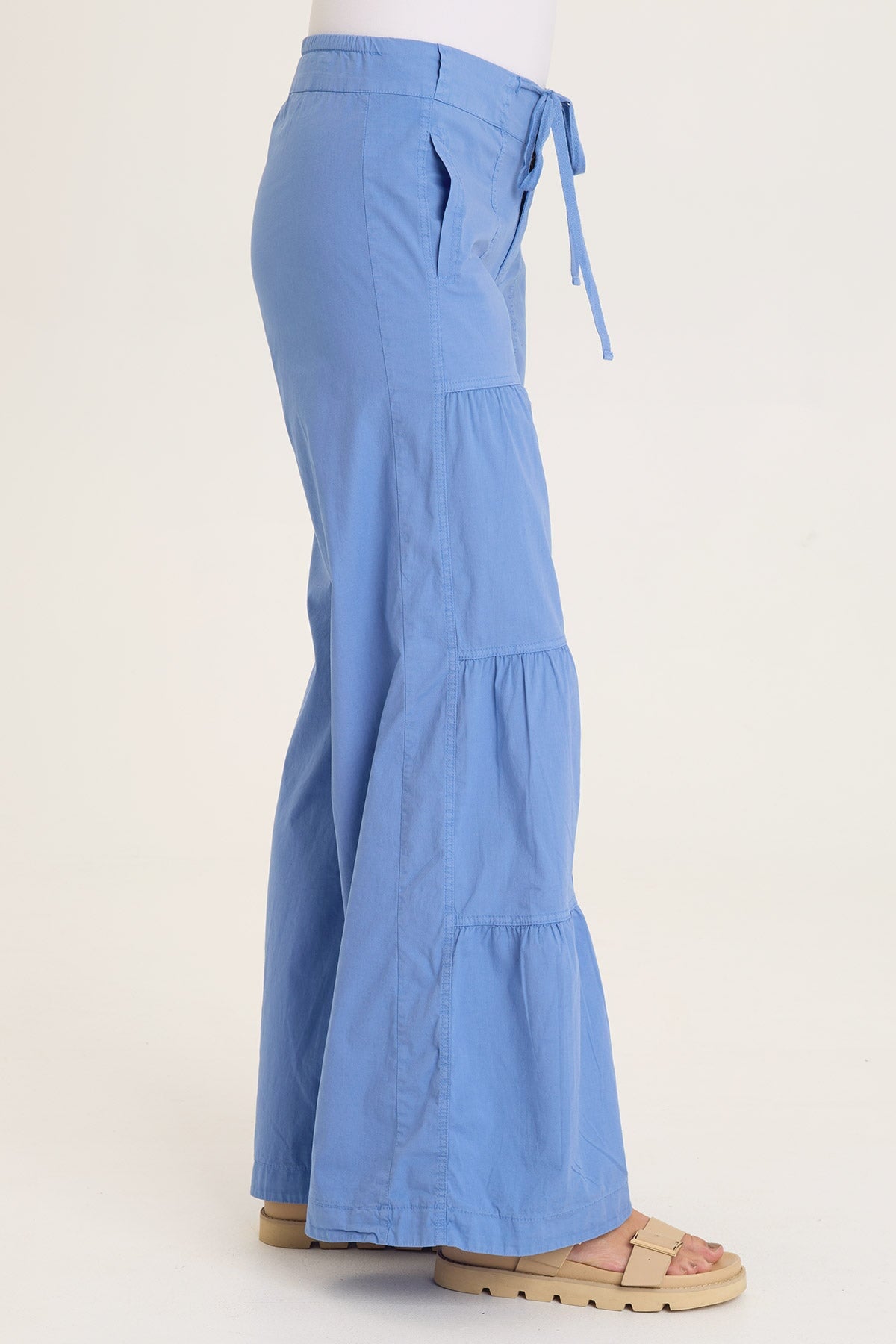 Wearables Tiered Wide Leg Drawstring Flare Ruched Pant 