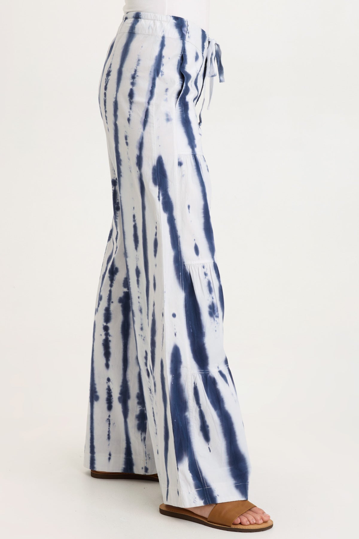 Wearables Tiered Wide Leg Drawstring Flare Ruched Pant 