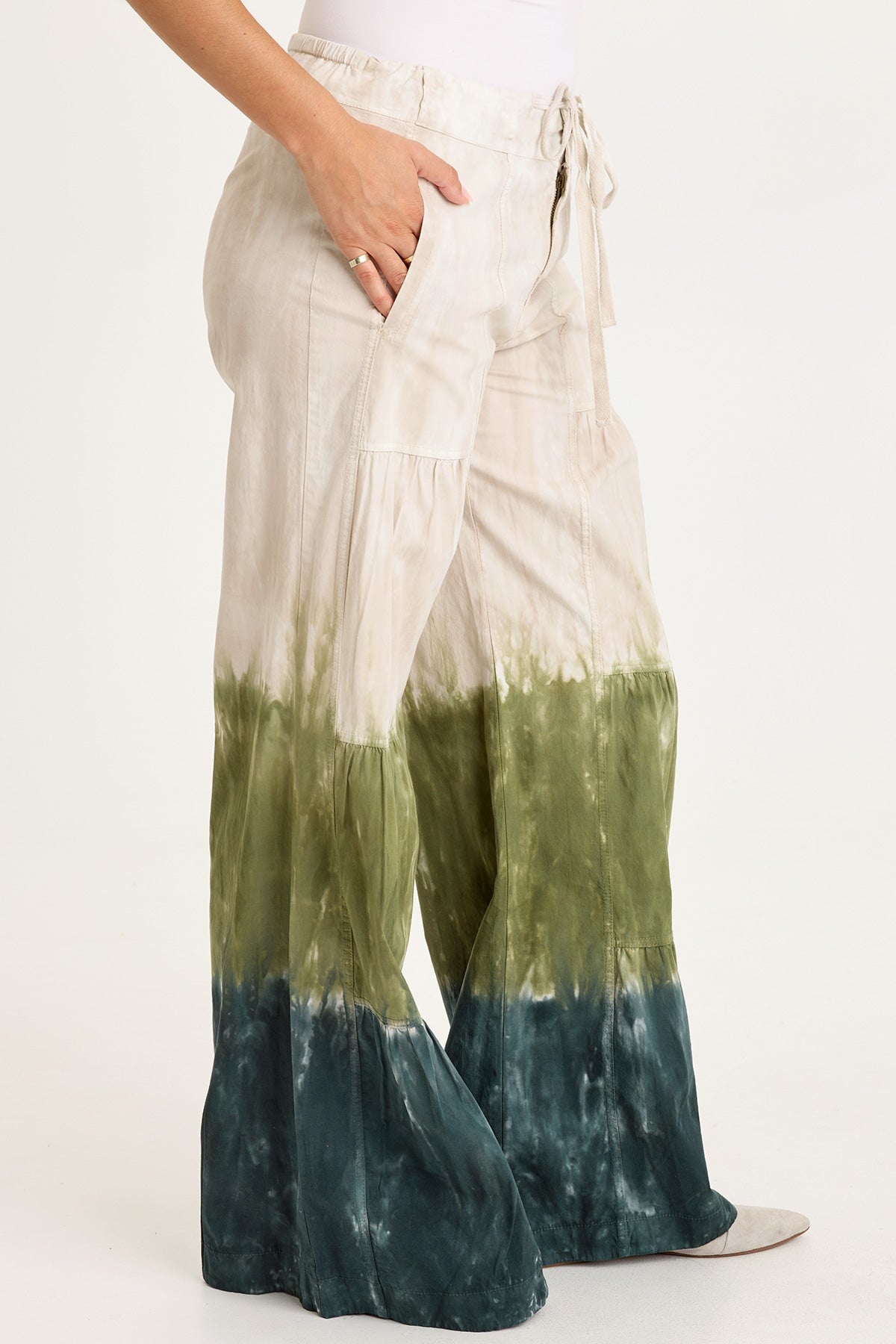 Wearables Tiered Wide Leg Drawstring Flare Ruched Pant 