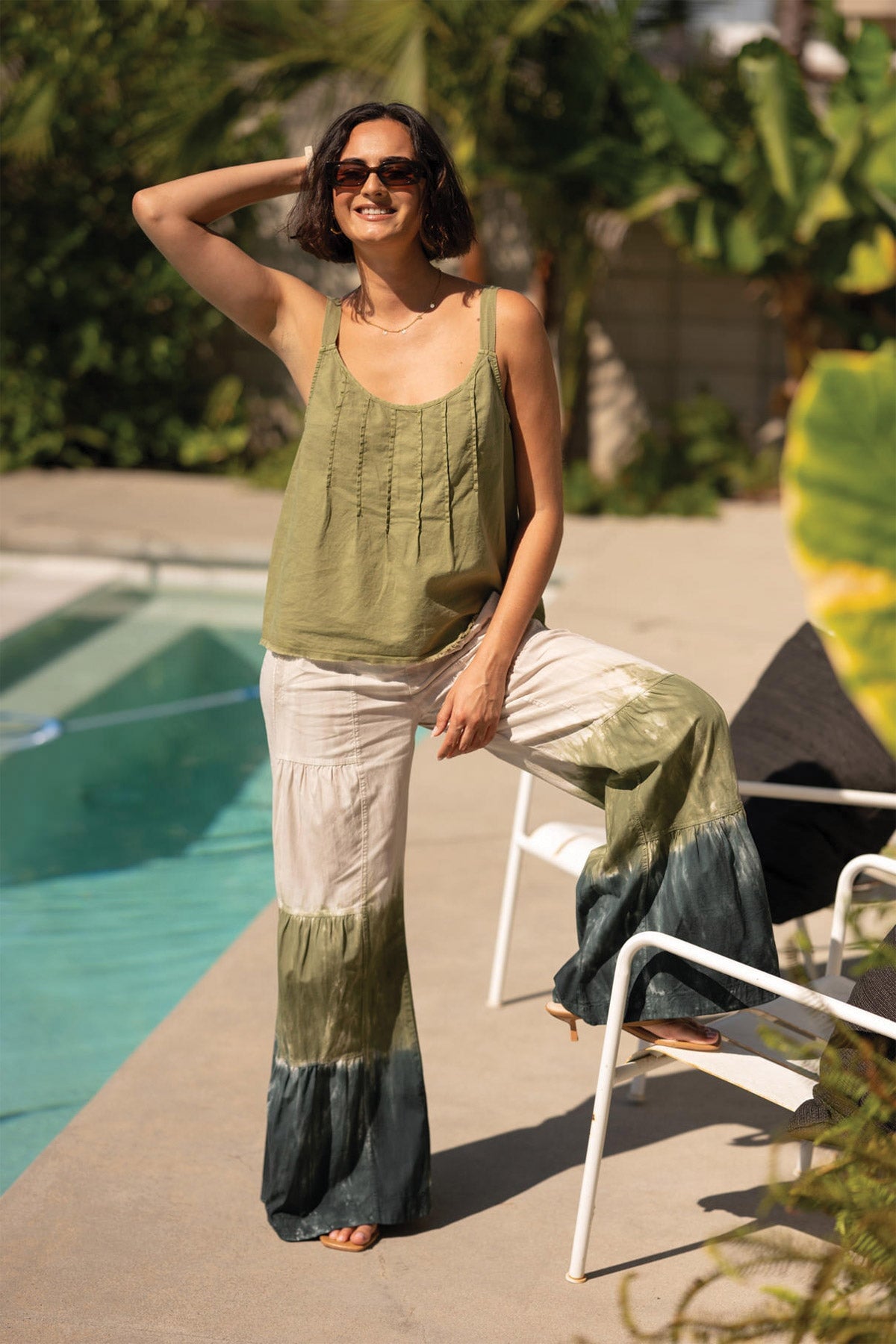 Werables Terraced Wide Leg Ruched Flare Drawstring Pant