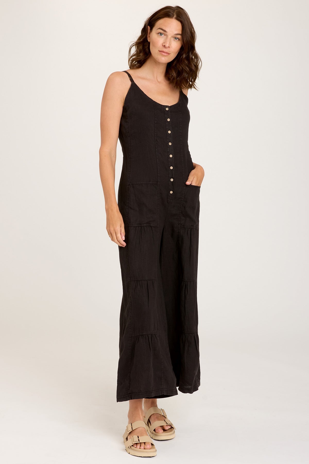 Xcvi Macauley Crop Linen Jumpsuit In Black