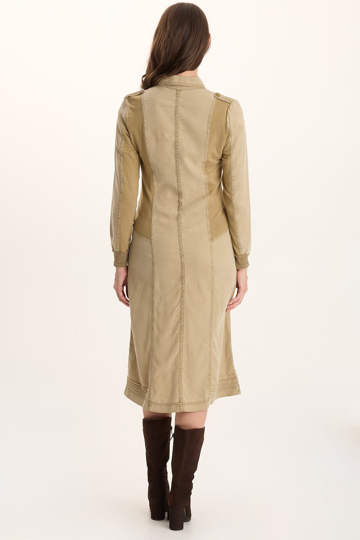 XCVI Oksana Twill/Jersey Snap-Up Midi Dress 