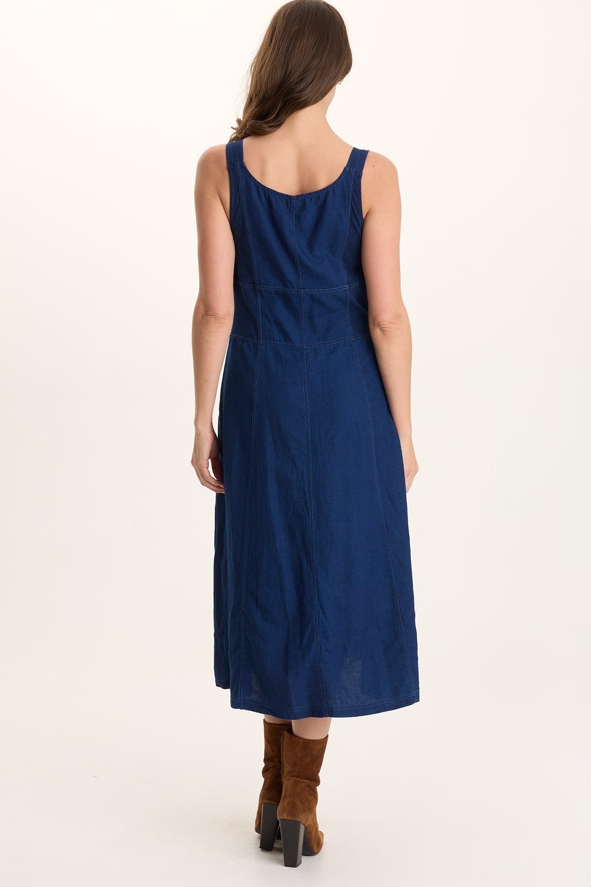 XCVI Lyall Mock-Denim Indigo Twill Midi Tank Dress