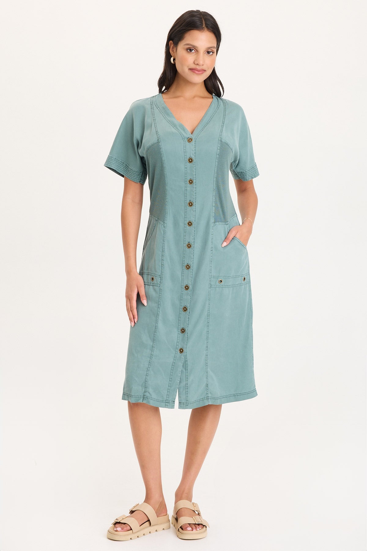 XCVI Addair Button-Up Short Sleeve Twill Dress 