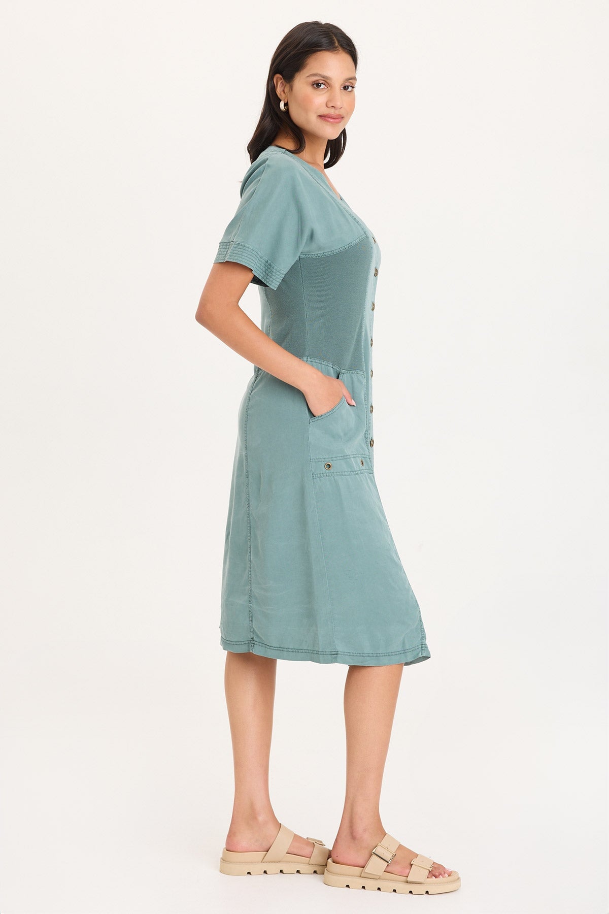 XCVI Addair Button-Up Short Sleeve Twill Dress 