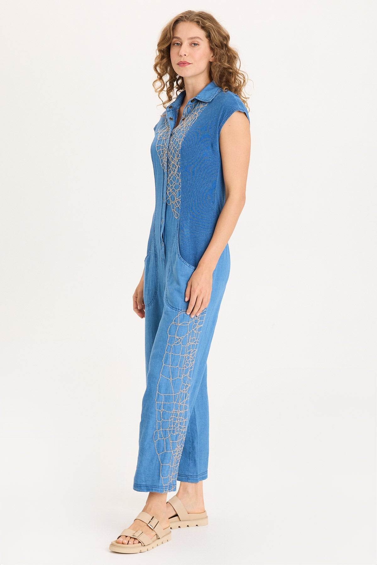 XCVI Gemmell Embroidered Mock-Denim Jumpsuit 