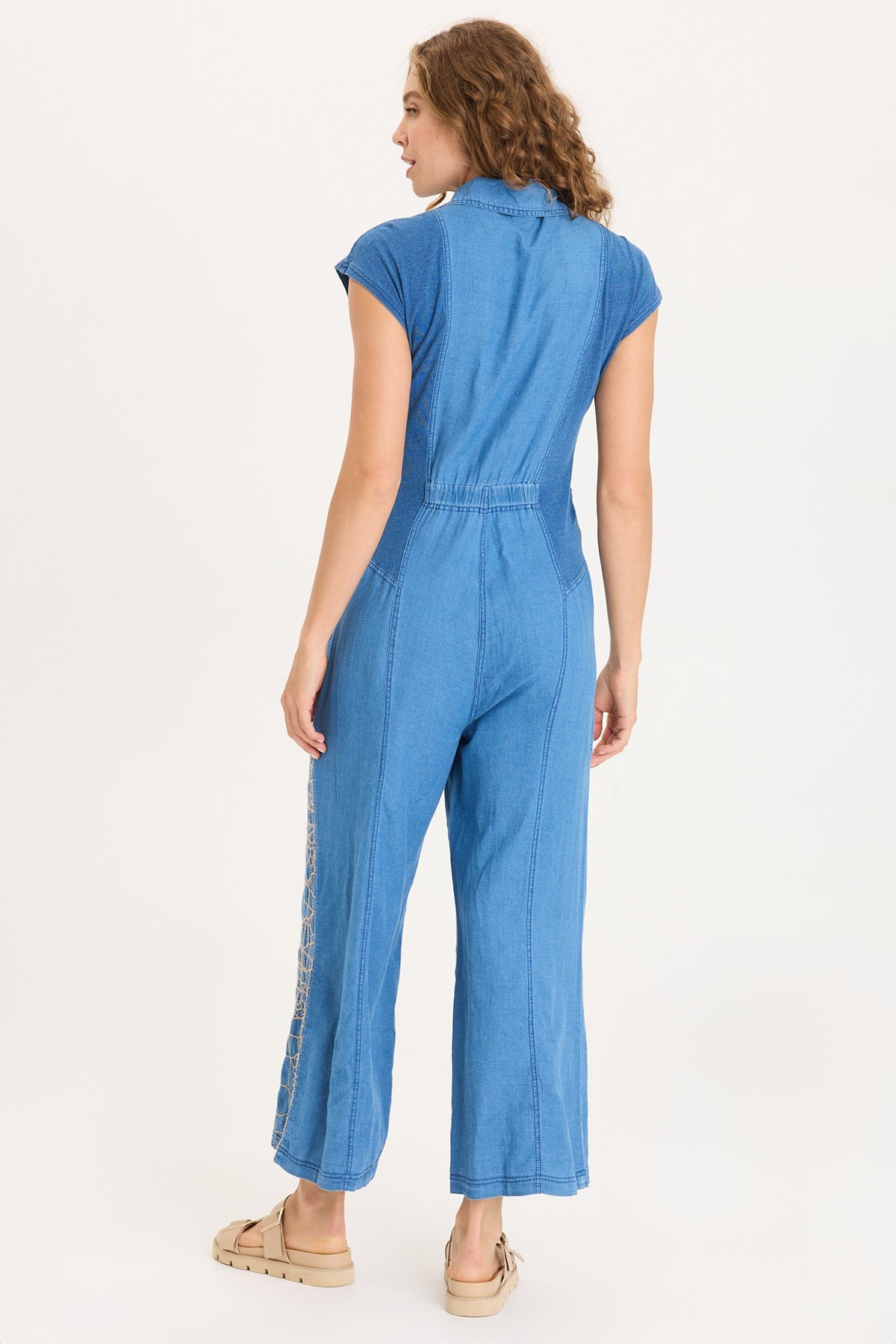 XCVI Gemmell Embroidered Mock-Denim Jumpsuit 