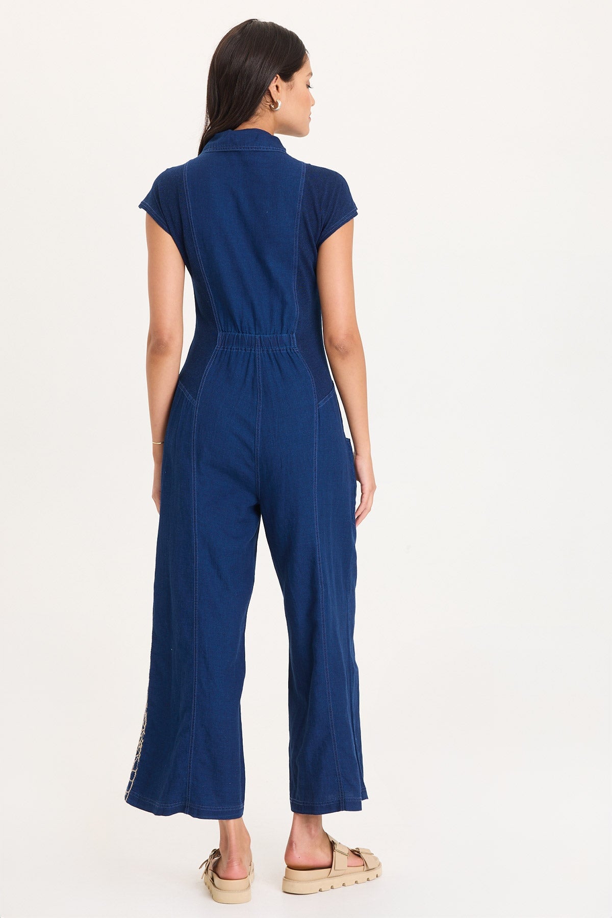 XCVI Embroidered Mock-Denim Button-Front Gemmell Jumpsuit