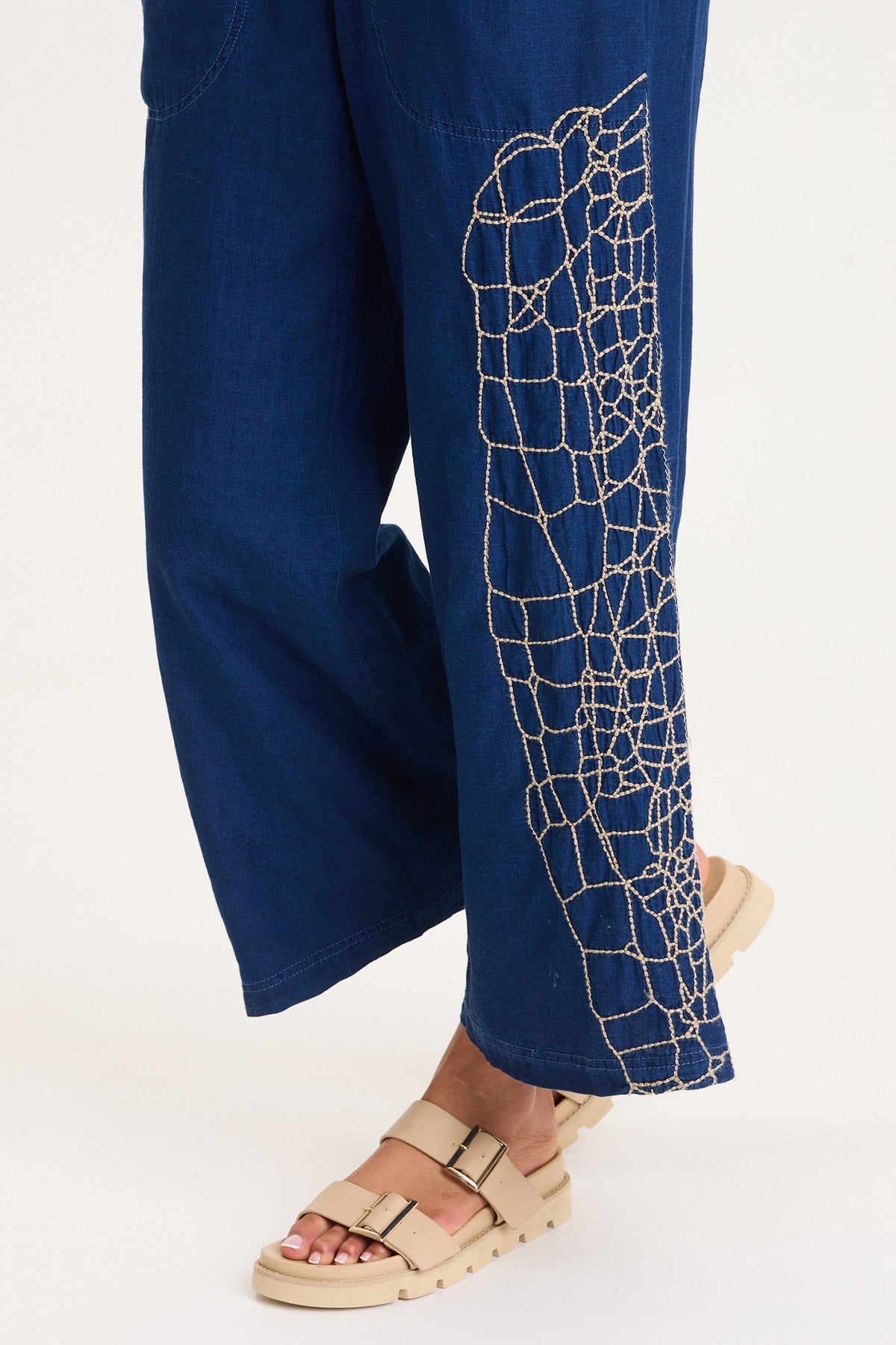 XCVI Embroidered Mock-Denim Button-Front Gemmell Jumpsuit