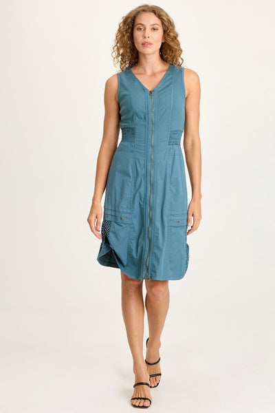 XCVI Holland Poplin/Mesh Front-Zip Sleeveless Dress