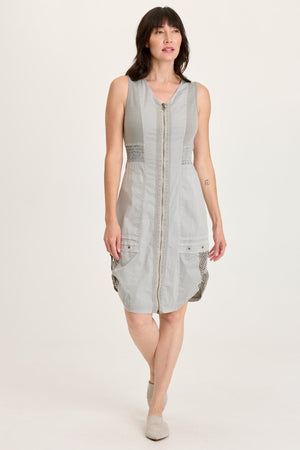 XCVI Holland Poplin/Mesh Front-Zip Sleeveless Dress