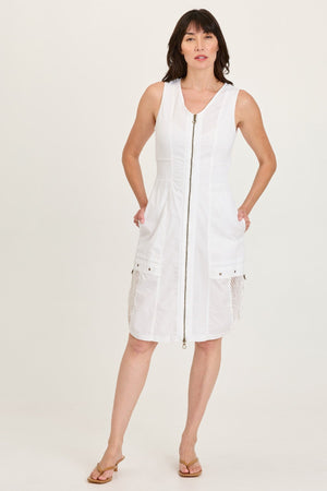 XCVI Holland Poplin/Mesh Front-Zip Sleeveless Dress