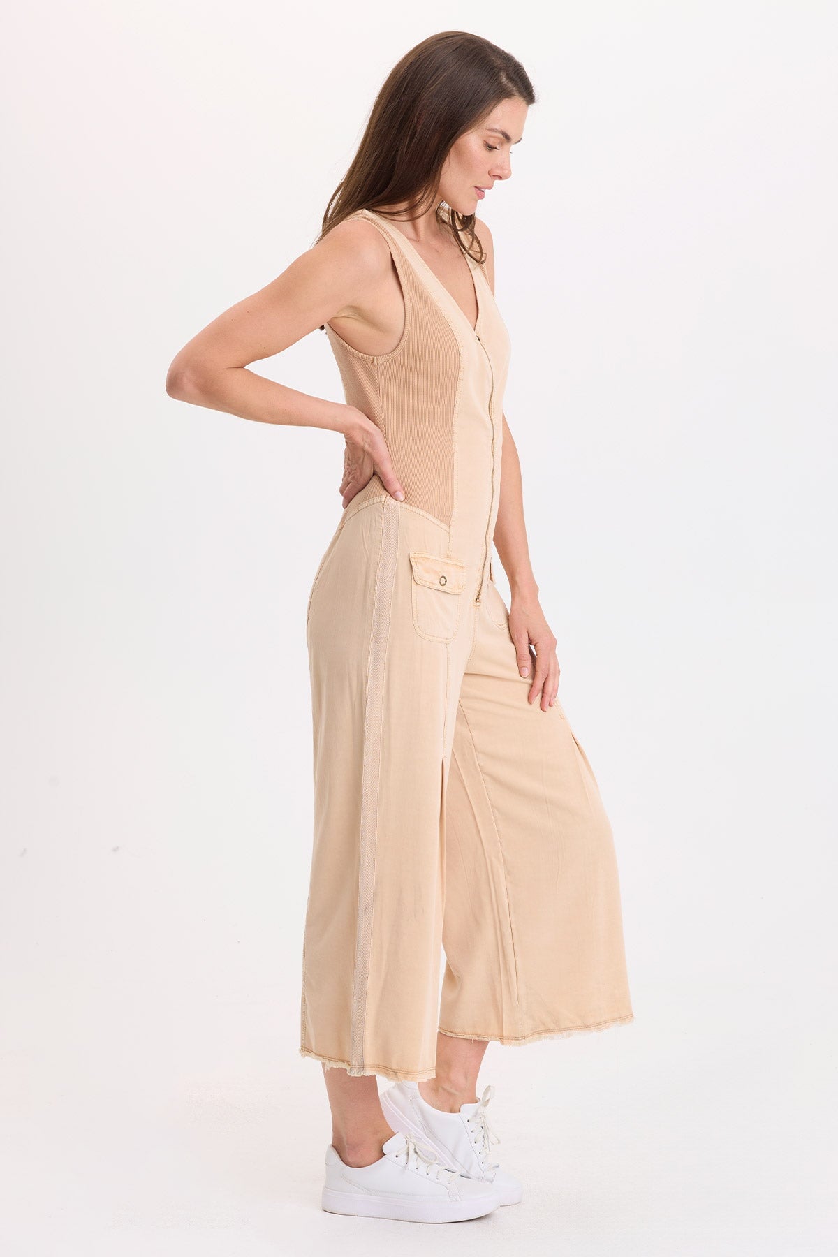 Wearables Linette Twill Zip-Up V-Neck Jumpsuit 