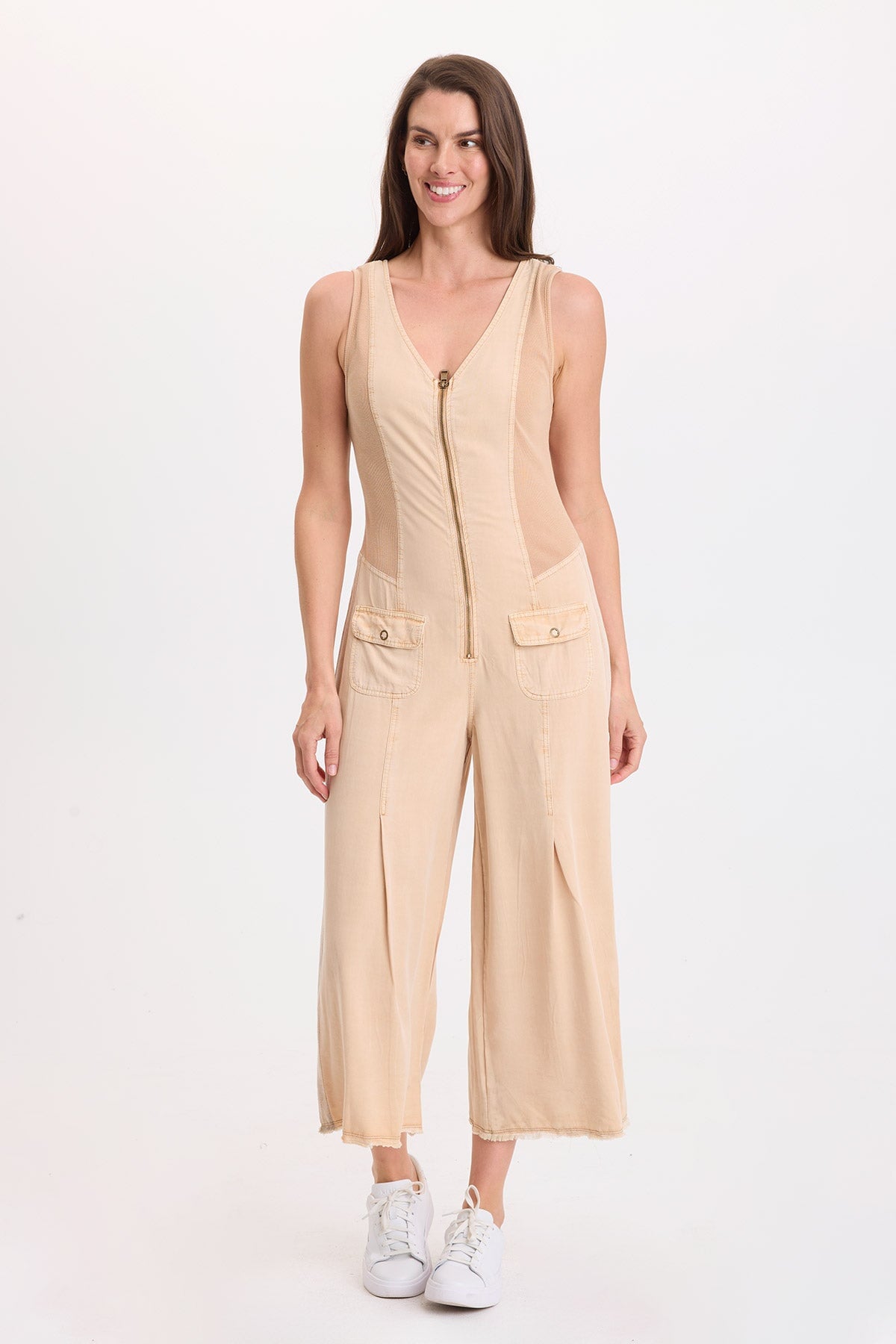 Wearables Linette Twill Zip-Up V-Neck Jumpsuit 