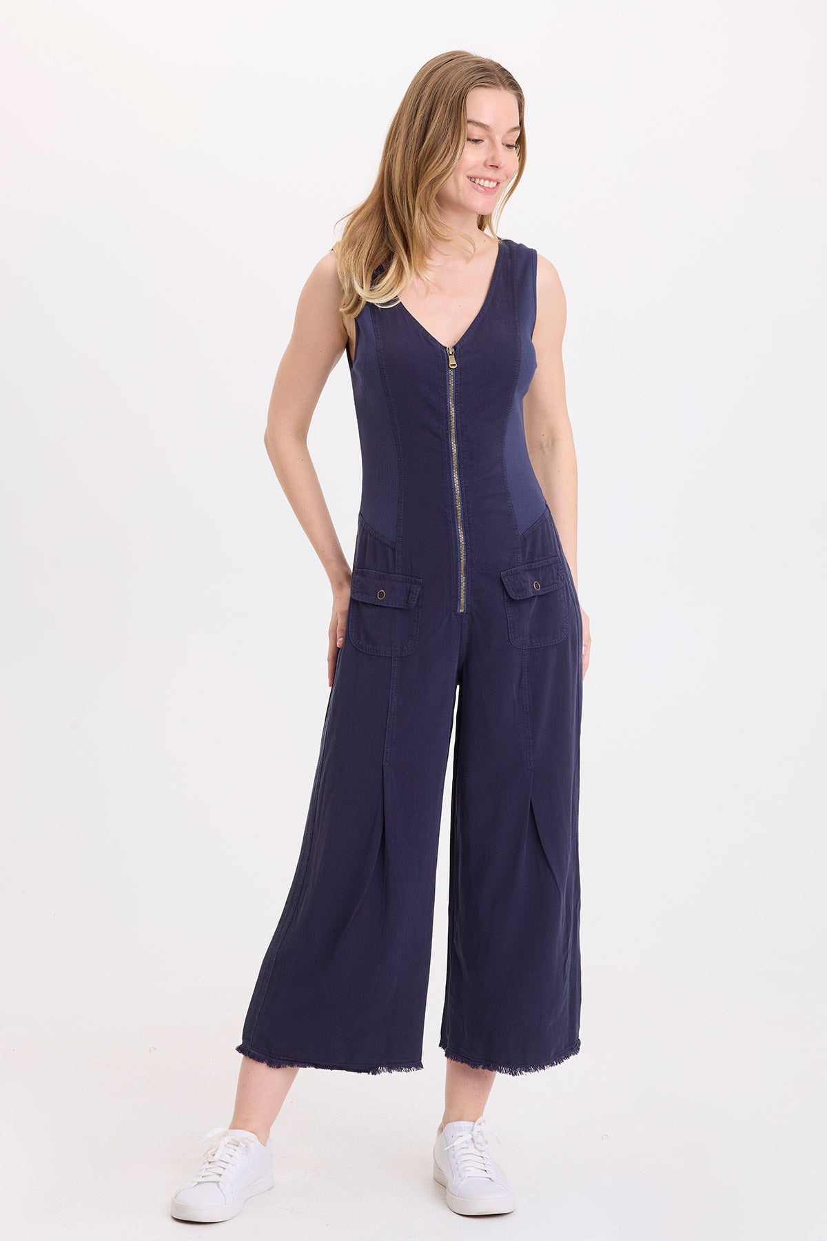 Wearables Linette Twill Zip-Up V-Neck Jumpsuit 