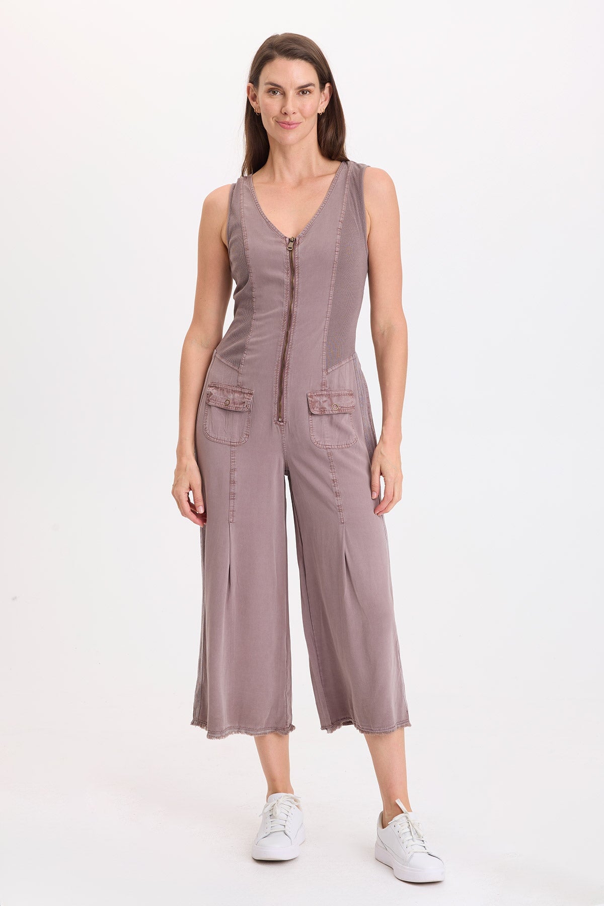 Wearables Linette Twill Zip-Up V-Neck Jumpsuit 