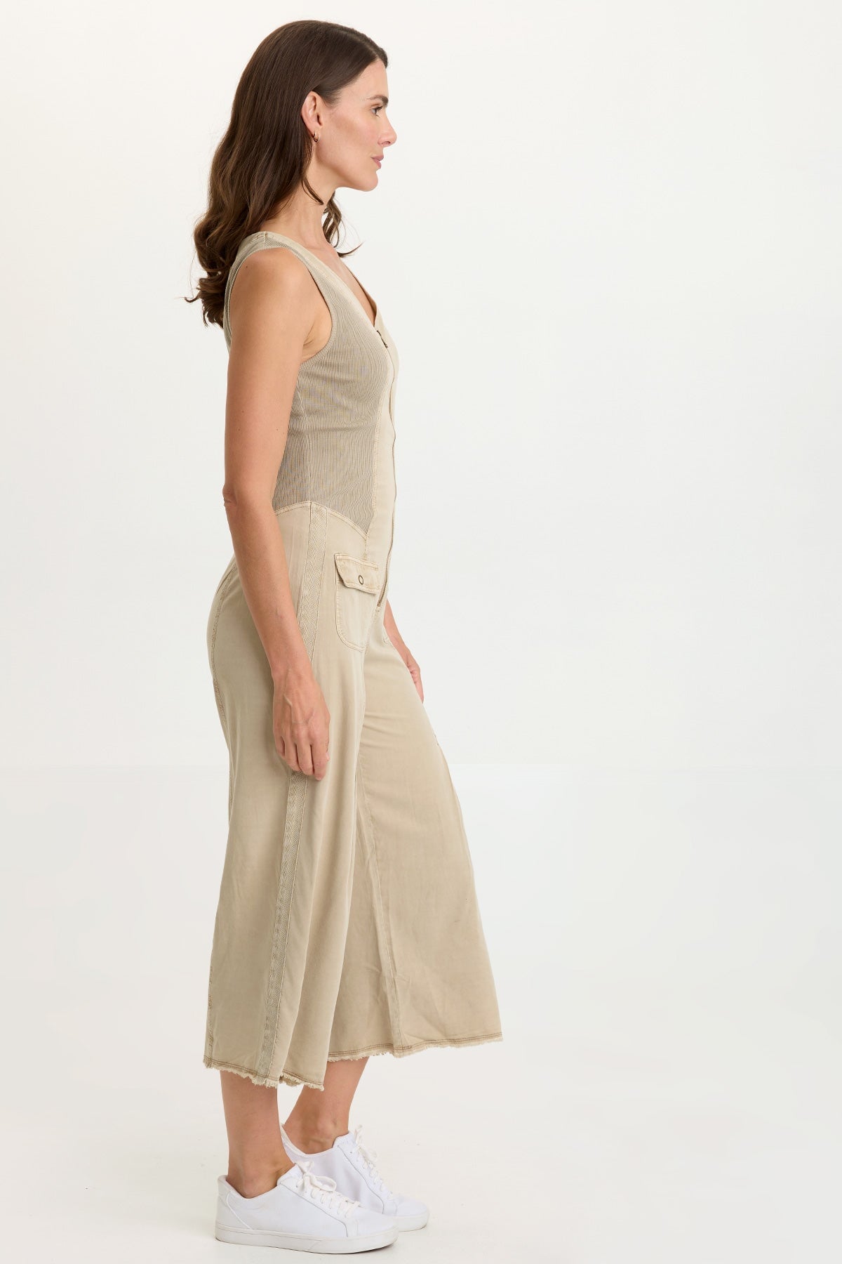 Wearables Linette Twill Zip-Up V-Neck Jumpsuit 