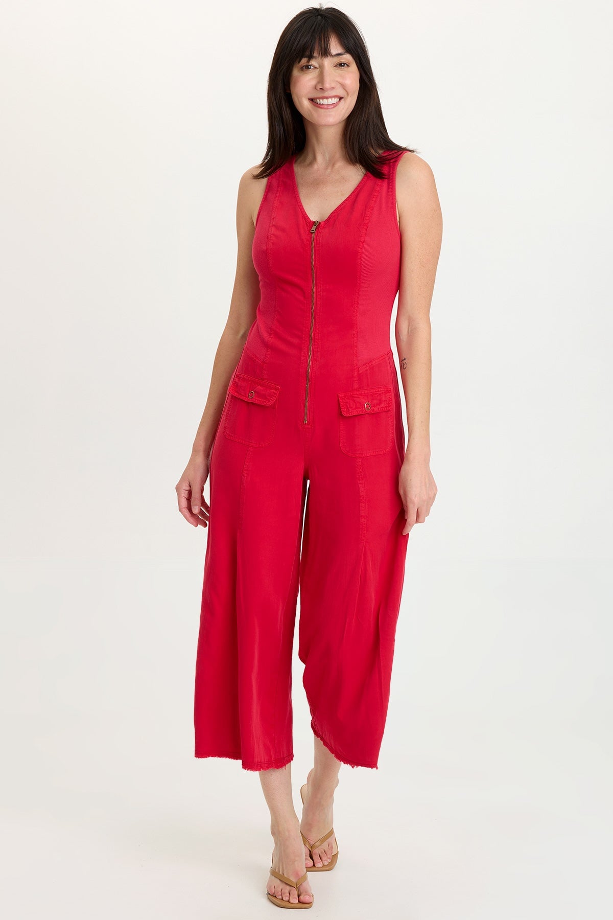 Wearables Linette Twill Zip-Up V-Neck Jumpsuit 