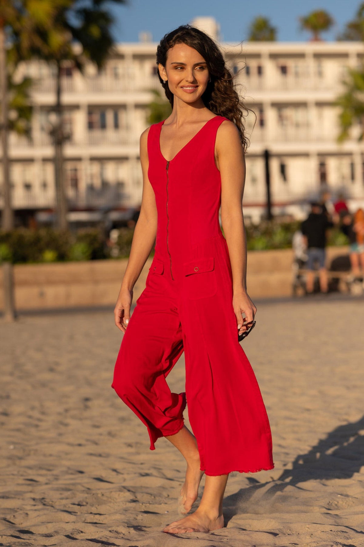 Wearables Linette Twill Zip-Up V-Neck Jumpsuit 
