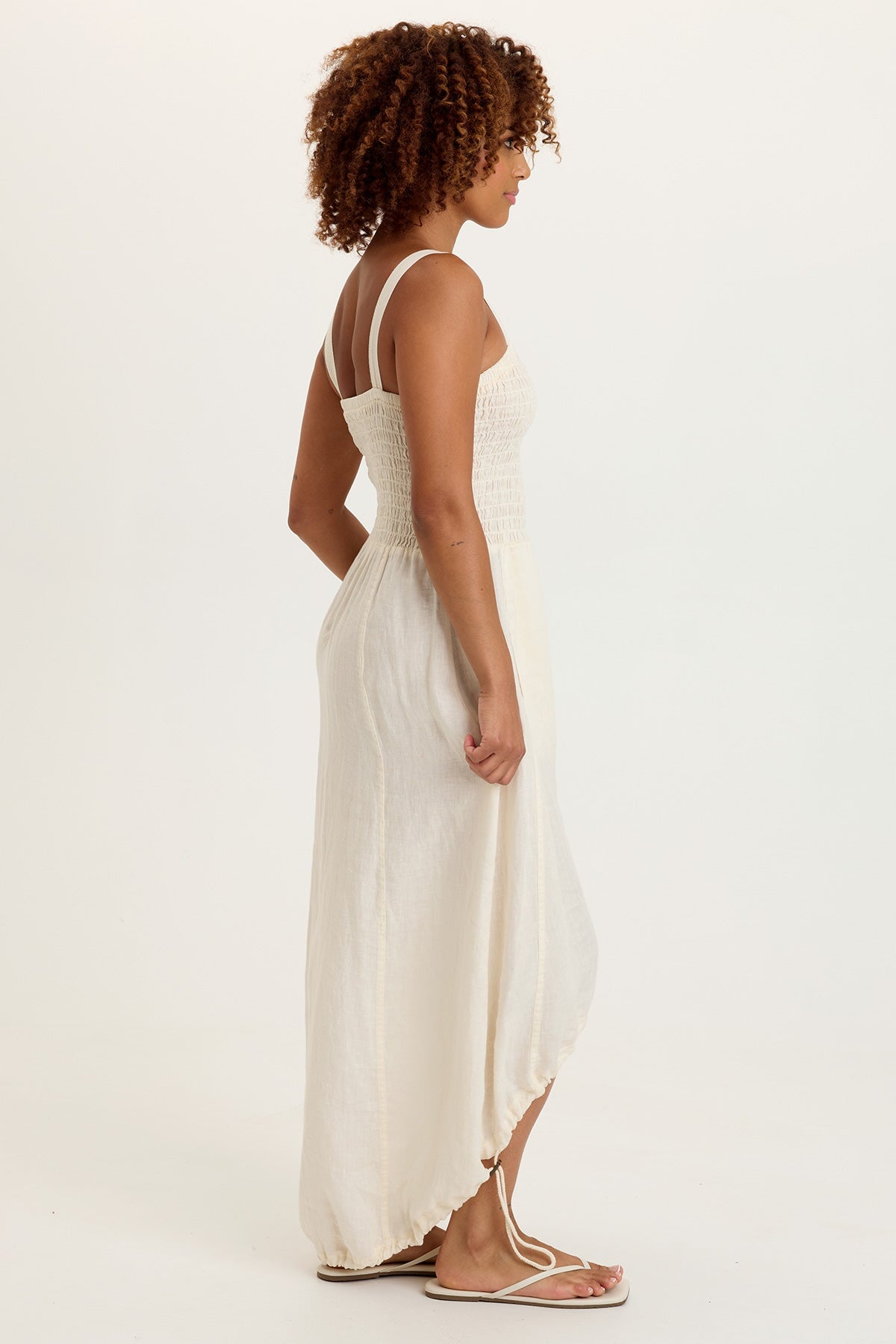 Neisha 100% Linen Smocked Bodice Adjustable High-Low Silhouette
