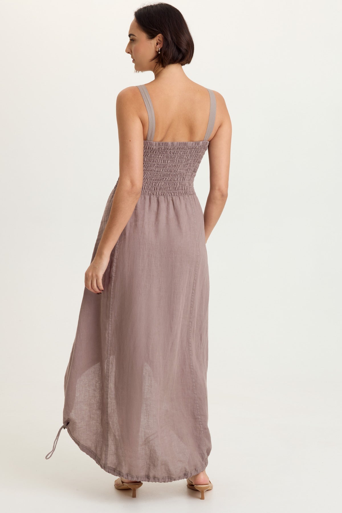 Neisha 100% Linen Smocked Bodice Adjustable High-Low Silhouette