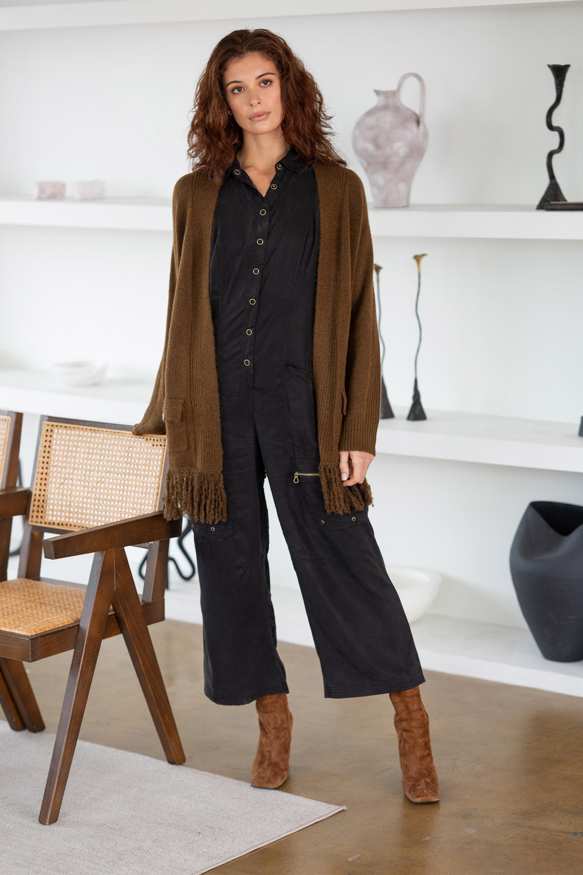 Bakari Sweater-Knit Fringe Cardigan