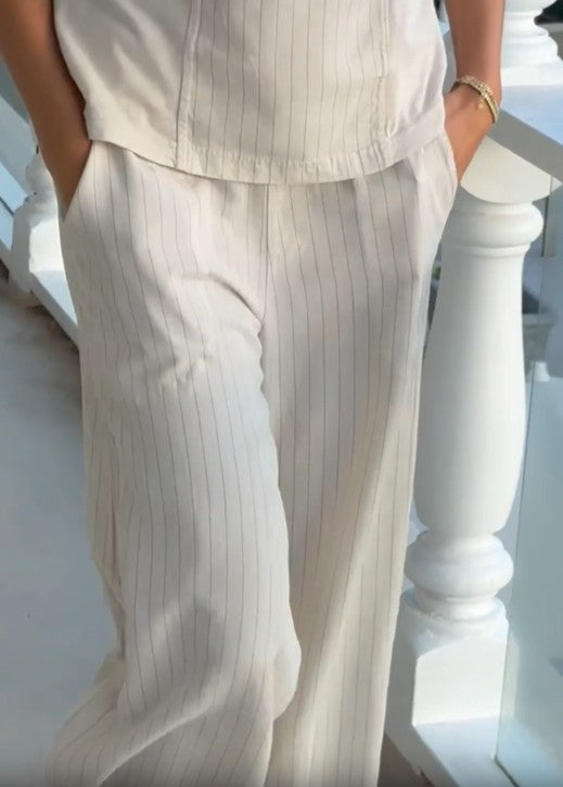 XCVI Carell Pinstripe Twill Pleated Hem Full Leg Pant