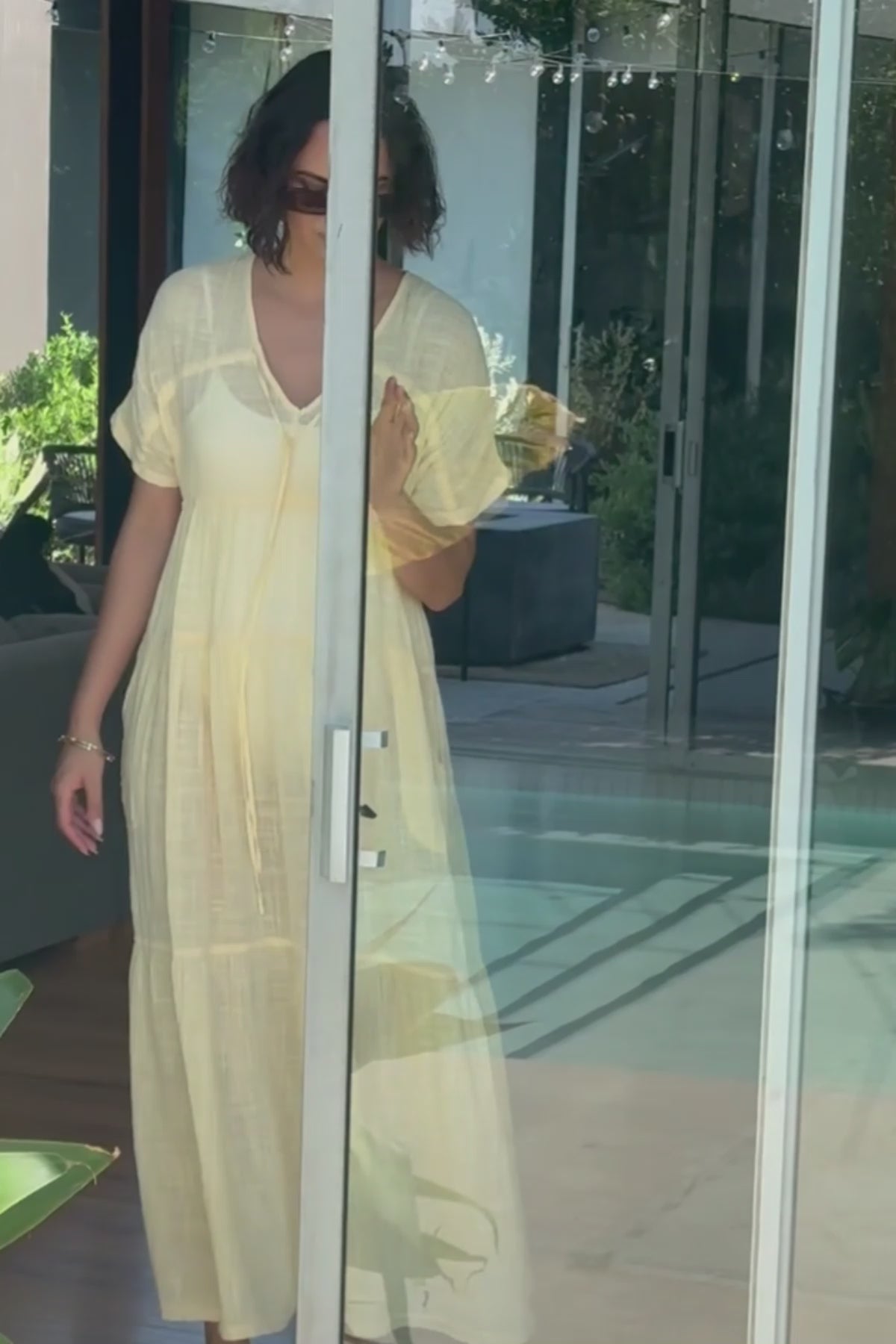 Wearables Ignatz Cotton Gauze Tiered V-Neck Short Sleeve Maxi Dress