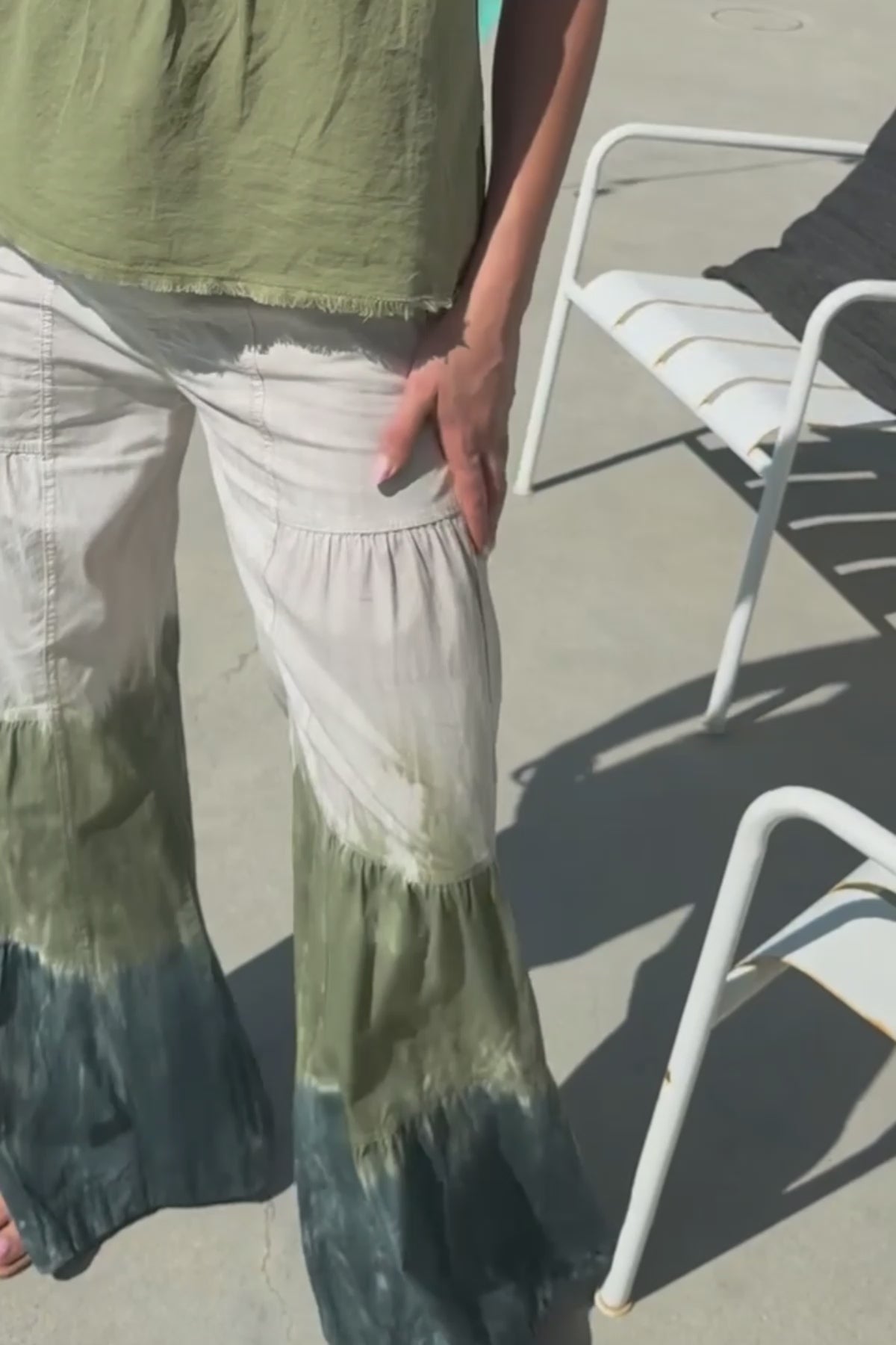 Werables Terraced Wide Leg Ruched Flare Drawstring Pant