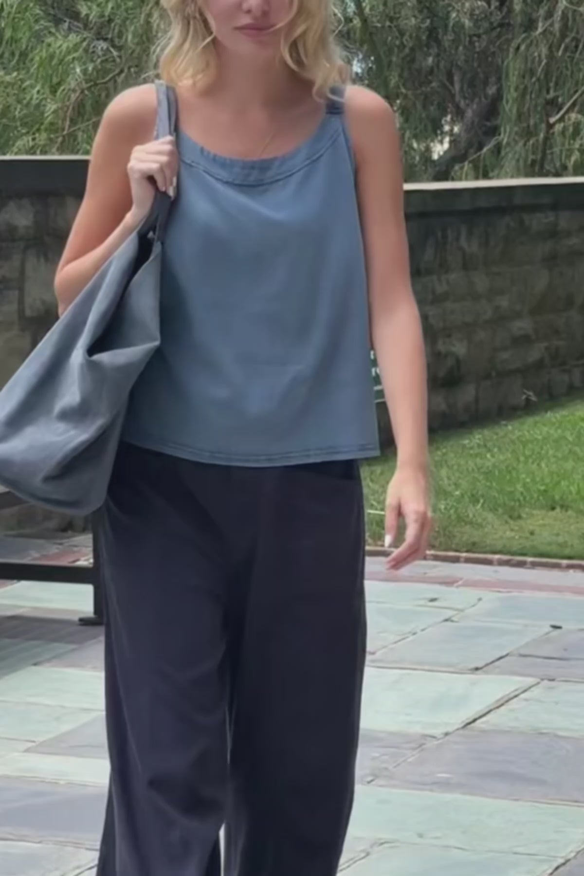 Kai Twill Scoop Neck Strappy Tank with Jersey Back